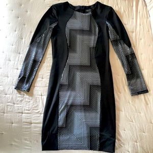 Long sleeve Black Dress with Gray Design